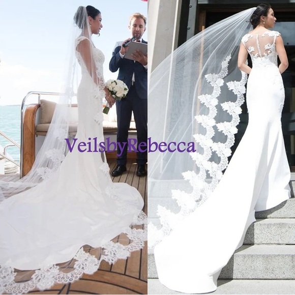 Elegant White Wedding 1 tier lace veil